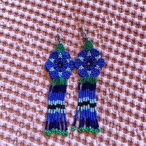 Beaded Huichol flower earrings